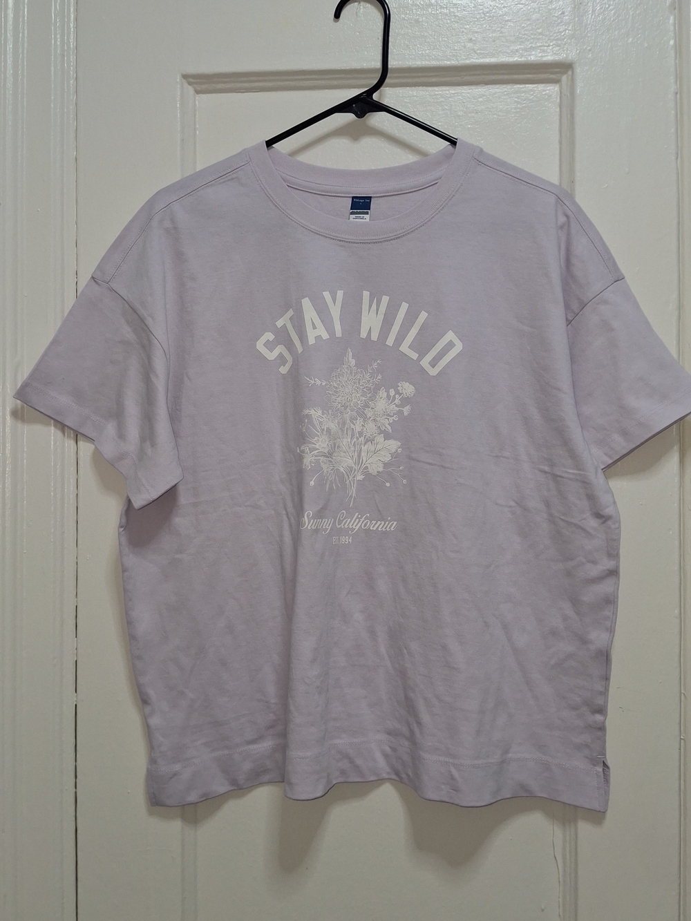 Vintage Tee Old Navy Stay Wild Floral Graphic T-Shirt Purple Women's L